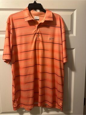 Men’s Greg Norman Collection Play Dry Orange Striped Polo - Size XL